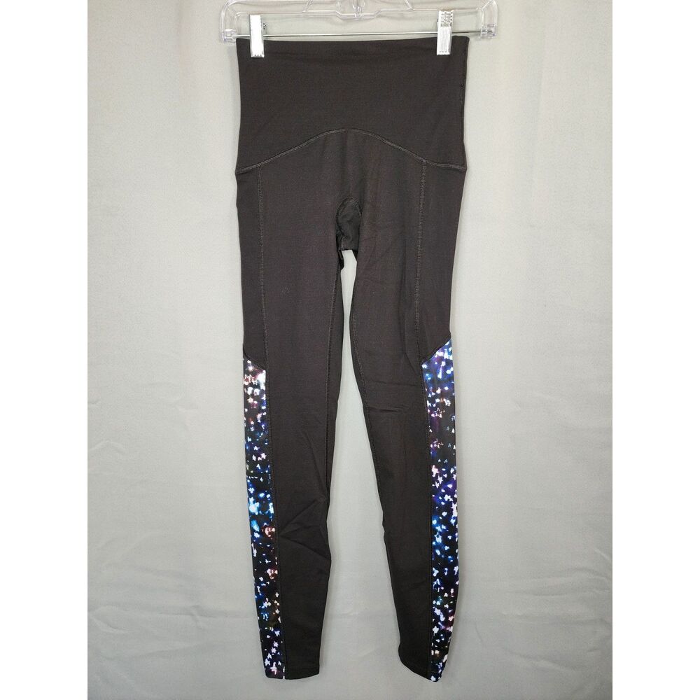 SPANX Black Womens Leggings with Blue and Purple Side Panels